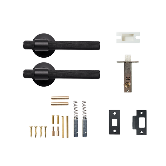 Momo Belgravia Solid Brass Knurled Tubular Latch Passage Lever Set In Matt Black