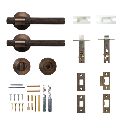 Momo Belgravia Solid Brass Knurled Tubular Latch Privacy Lever Set In Bronze