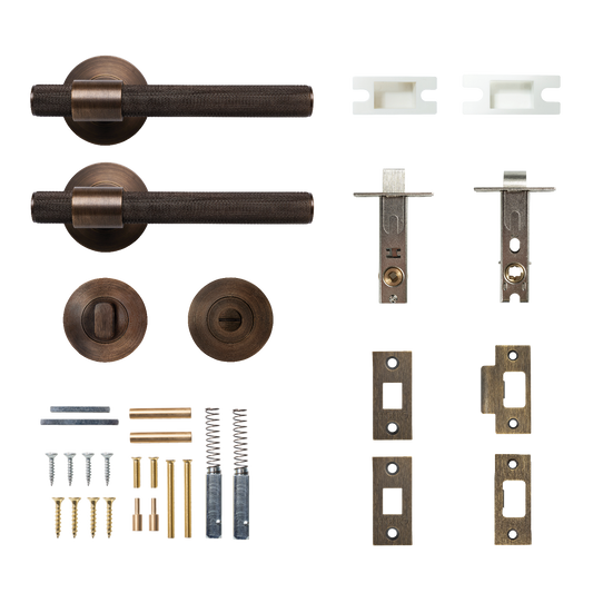 Momo Belgravia Solid Brass Knurled Tubular Latch Privacy Lever Set In Bronze