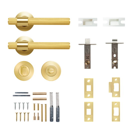 Momo Belgravia Solid Brass Knurled Tubular Latch Privacy Lever Set In Brushed Satin Brass