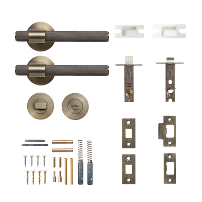 Momo Belgravia Solid Brass Knurled Tubular Latch Privacy Lever Set In Dark Brushed Brass