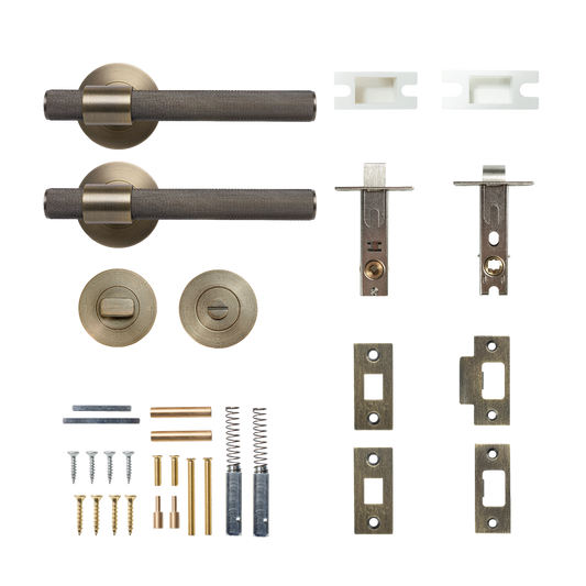 Momo Belgravia Solid Brass Knurled Tubular Latch Privacy Lever Set In Dark Brushed Brass