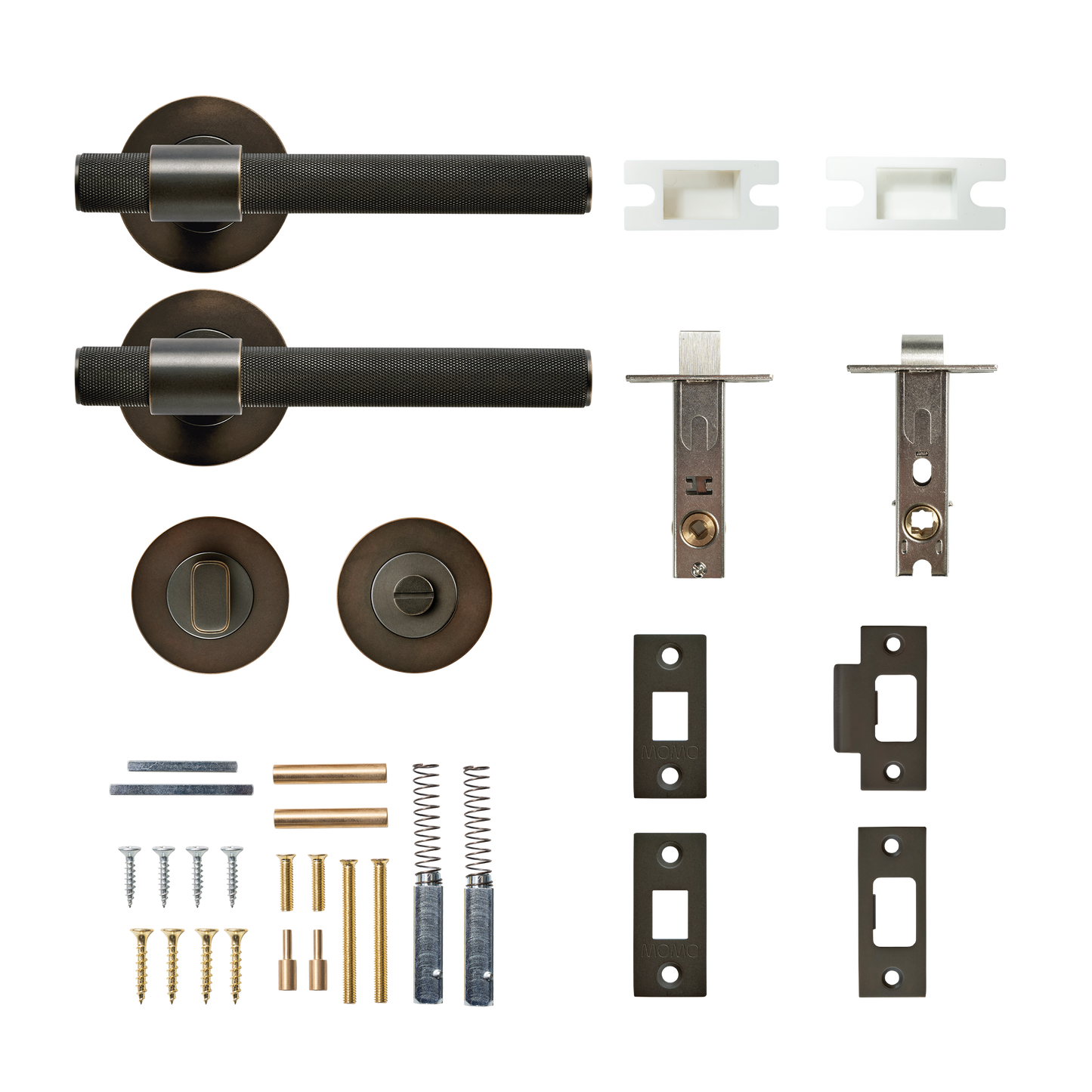 Momo Belgravia Solid Brass Knurled Tubular Latch Privacy Lever Set in Dark Bronze