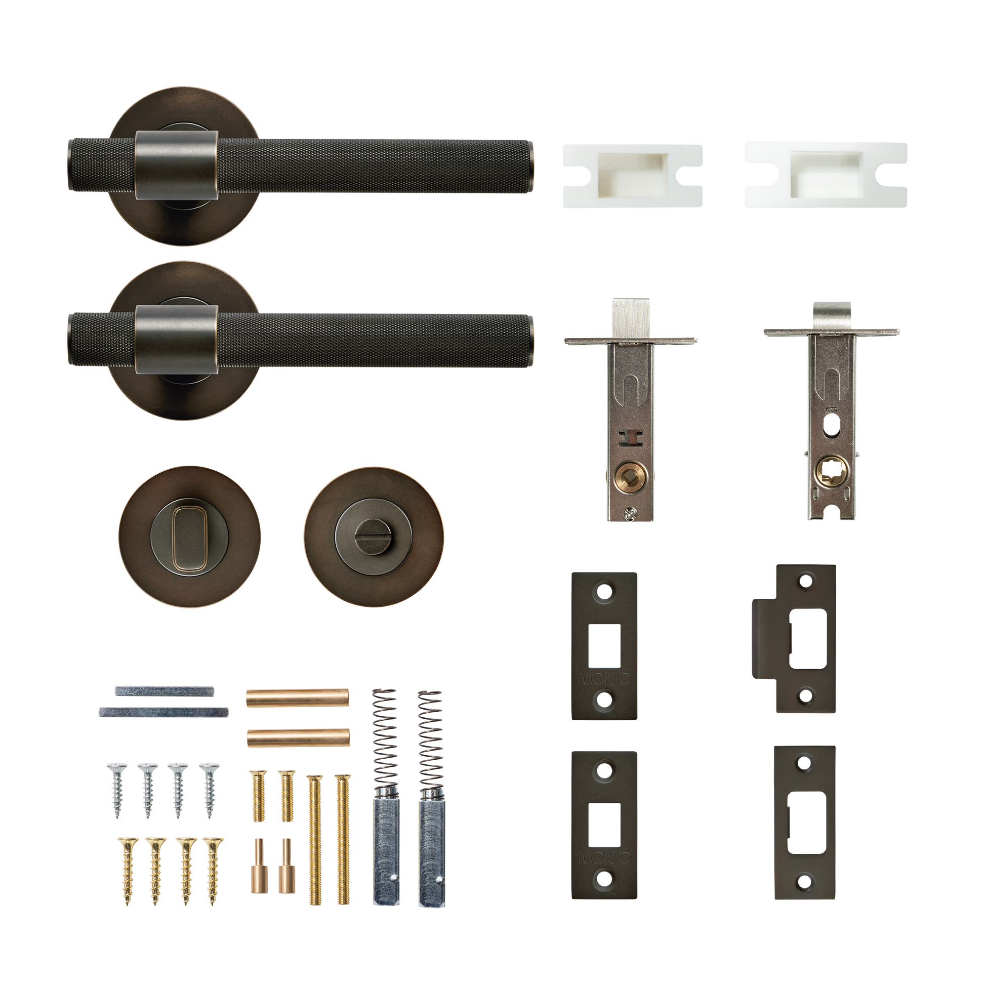 Momo Belgravia Solid Brass Knurled Tubular Latch Privacy Lever Set in Dark Bronze