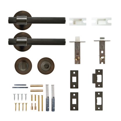 Momo Belgravia Solid Brass Knurled Tubular Latch Privacy Lever Set in Dark Bronze