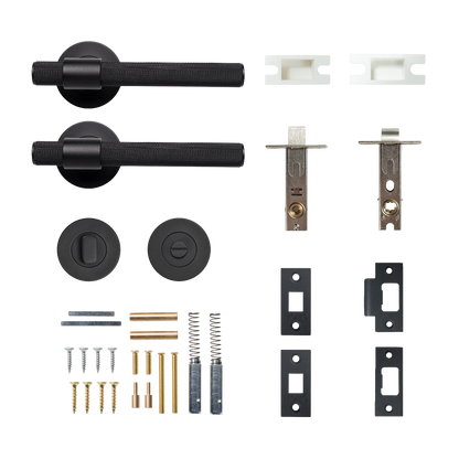 Momo Belgravia Solid Brass Knurled Tubular Latch Privacy Lever Set In Matt Black