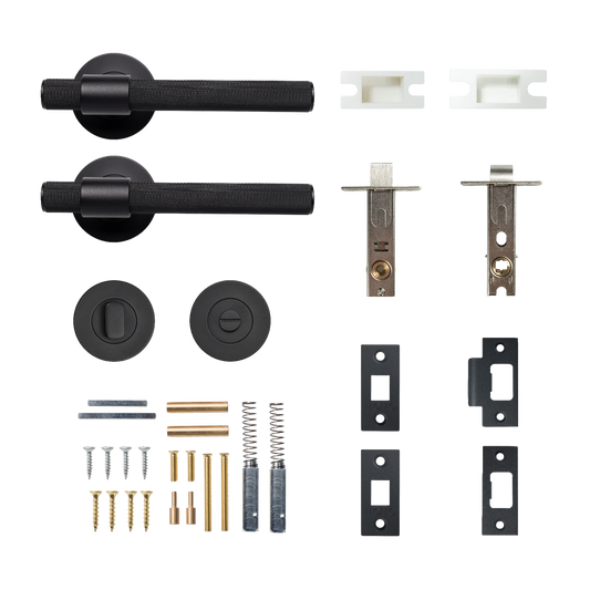 Momo Belgravia Solid Brass Knurled Tubular Latch Privacy Lever Set In Matt Black