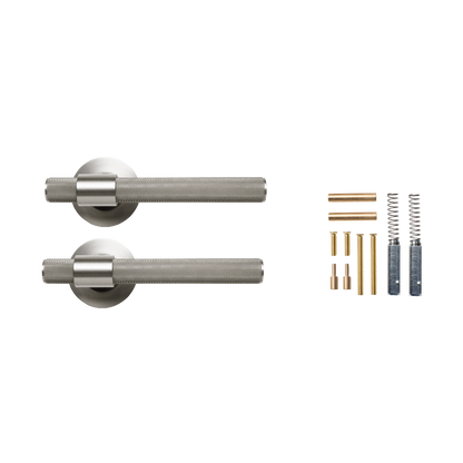 Momo Belgravia Solid Brass Knurled Lever Handle Set in Dull Brushed Nickel (2)