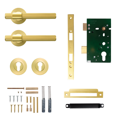 Momo Belgravia Solid Brass Lined Lever Entrance Set In Brushed Satin Brass