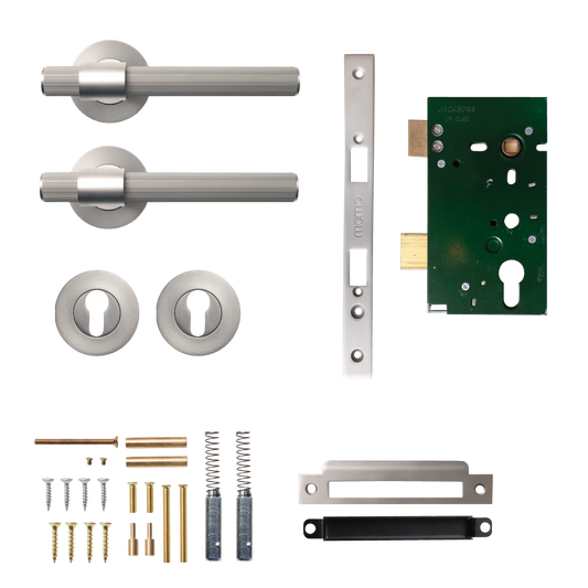 Momo Belgravia Solid Brass Lined Lever Entrance Set In Dull Brushed Nickel