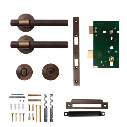 Momo Belgravia Solid Brass Lined Mortice Lock Privacy Lever Set In Bronze
