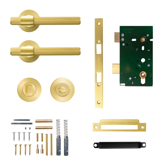 Momo Belgravia Solid Brass Lined Mortice Lock Privacy Lever Set In Brushed Satin Brass