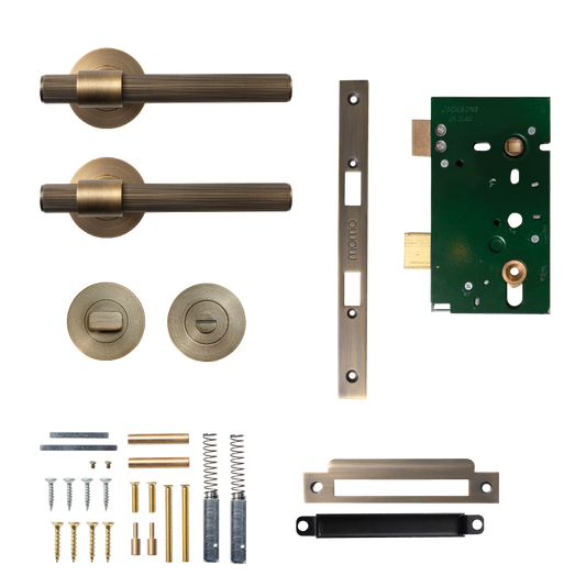 Momo Belgravia Solid Brass Lined Mortice Lock Privacy Lever Set In Dark Brushed Brass