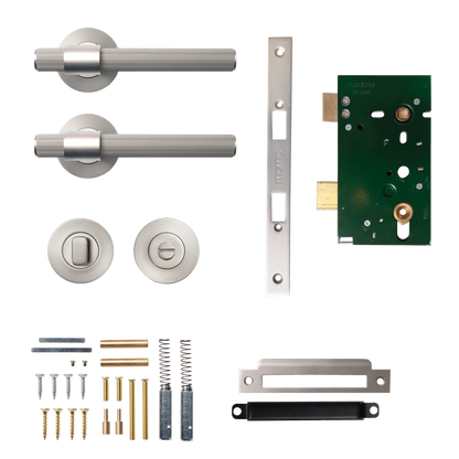 Momo Belgravia Solid Brass Lined Mortice Lock Privacy Lever Set In Dull Brushed Nickel