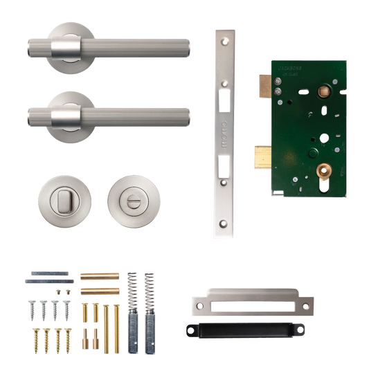 Momo Belgravia Solid Brass Lined Mortice Lock Privacy Lever Set In Dull Brushed Nickel