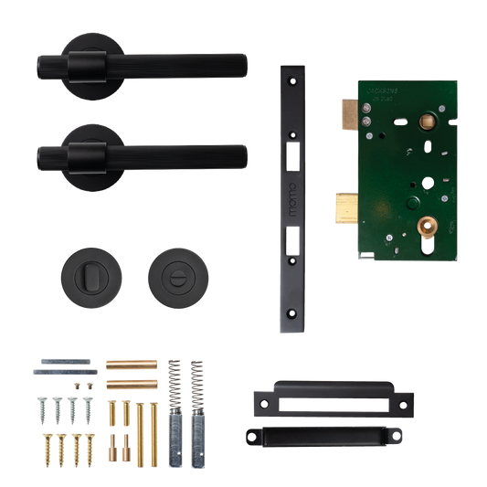 Momo Belgravia Solid Brass Lined Mortice Lock Privacy Lever Set In Matt Black