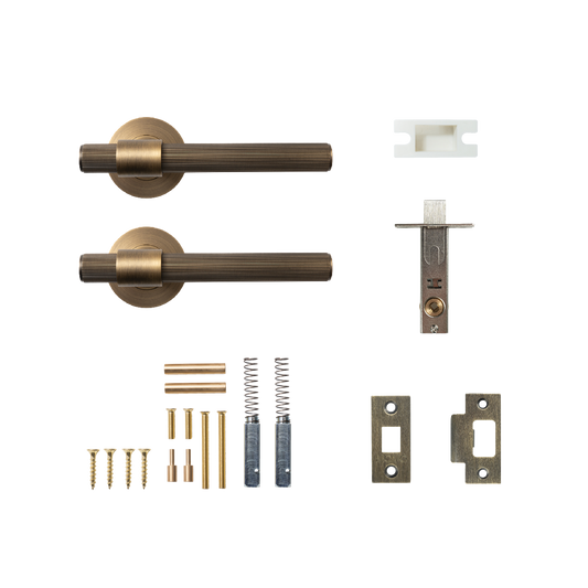 Momo Belgravia Solid Brass Lined Tubular Latch Passage Lever Set In Dark Brushed Brass