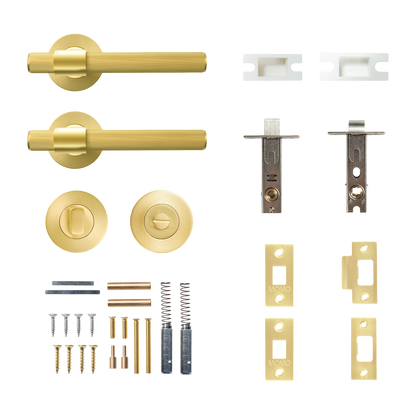 Momo Belgravia Solid Brass Lined Tubular Latch Privacy Lever Set In Brushed Satin Brass