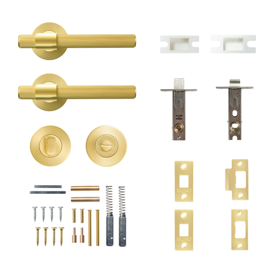 Momo Belgravia Solid Brass Lined Tubular Latch Privacy Lever Set In Brushed Satin Brass