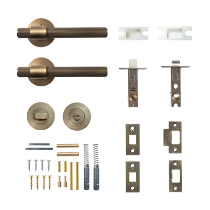 Momo Belgravia Solid Brass Lined  Tubular Latch Privacy Lever Set In Dark Brushed Brass