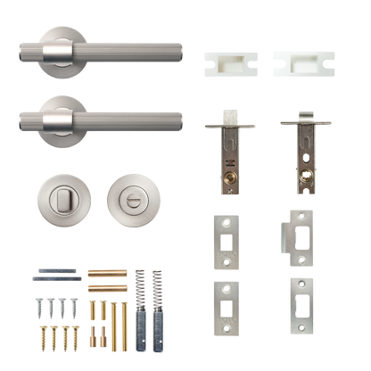 Momo Belgravia Solid Brass Lined Tubular Latch Privacy Lever Set In Dull Brushed Nickel