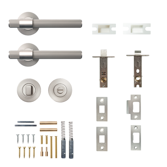 Momo Belgravia Solid Brass Lined Tubular Latch Privacy Lever Set In Dull Brushed Nickel