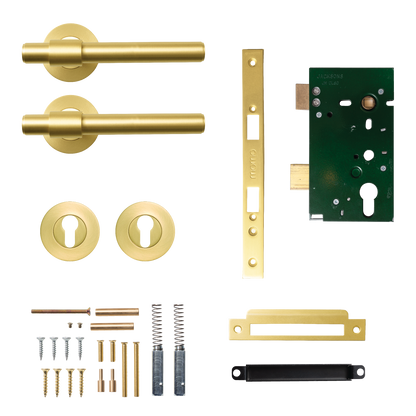 Momo Belgravia Plain Solid Brass Lever Entrance Set In Brushed Satin Brass