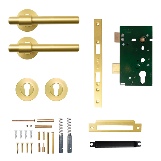 Momo Belgravia Plain Solid Brass Lever Entrance Set In Brushed Satin Brass