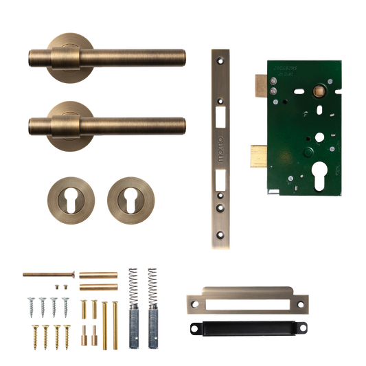Momo Belgravia Plain Solid Brass Lever Entrance Set In Dark Brushed Brass