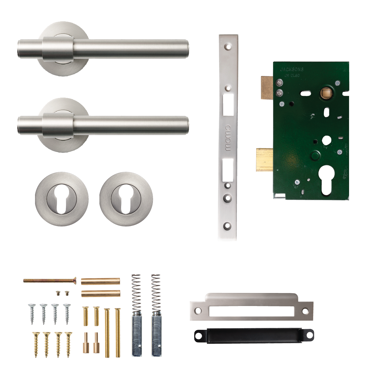 Momo Belgravia Plain Solid Brass Lever Entrance Set In Dull Brushed Nickel