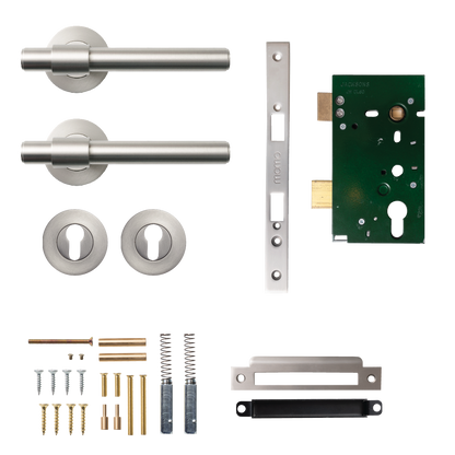 Momo Belgravia Plain Solid Brass Lever Entrance Set In Dull Brushed Nickel