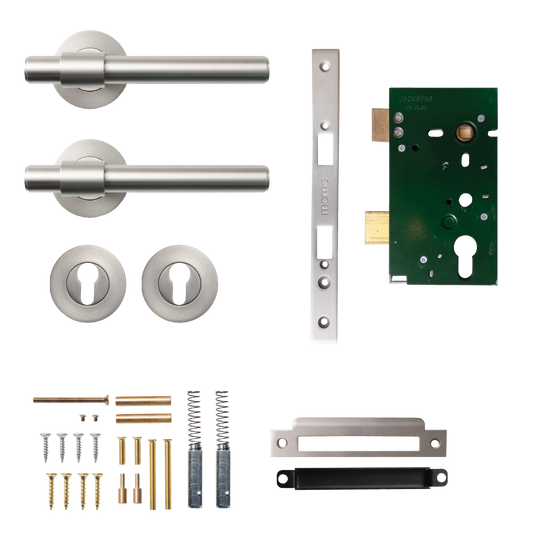 Momo Belgravia Plain Solid Brass Lever Entrance Set In Dull Brushed Nickel