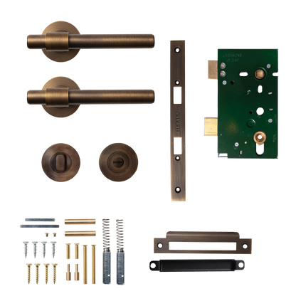 Momo Belgravia Plain Solid Brass Mortice Lock Privacy Lever Set In Bronze