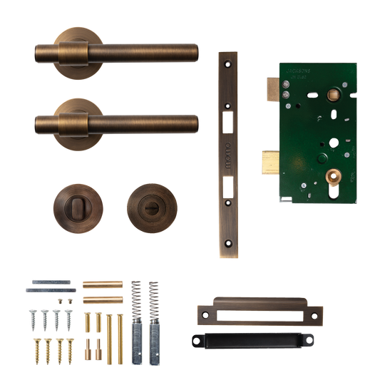Momo Belgravia Plain Solid Brass Mortice Lock Privacy Lever Set In Bronze