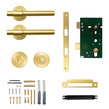 Momo Belgravia Plain Solid Brass Mortice Lock Privacy Lever Set In Brushed Satin Brass
