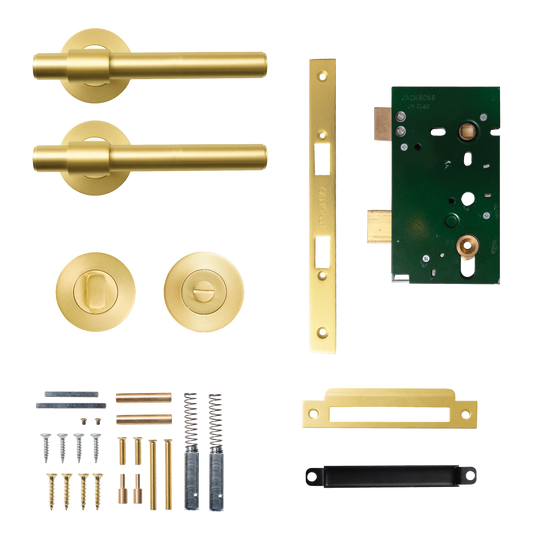 Momo Belgravia Plain Solid Brass Mortice Lock Privacy Lever Set In Brushed Satin Brass