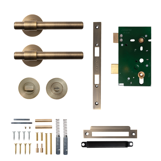 Momo Belgravia Plain Solid Brass Mortice Lock Privacy Lever Set In Dark Brushed Brass