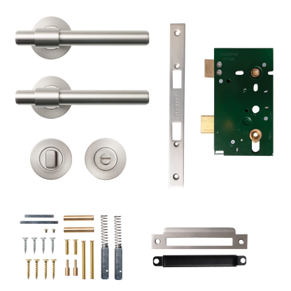 Momo Belgravia Plain Solid Brass Mortice Lock Privacy Lever Set In Dull Brushed Nickel