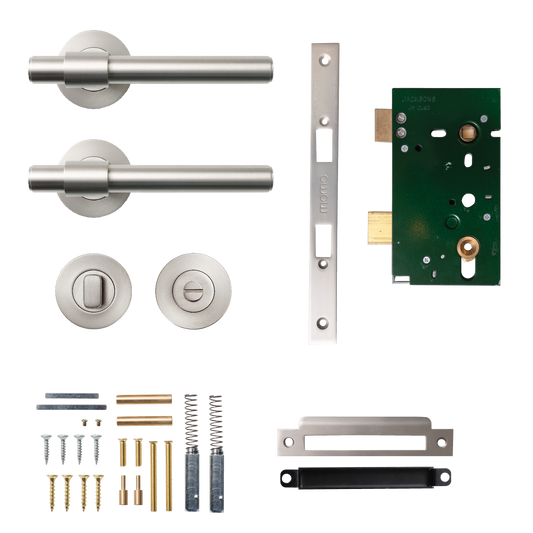 Momo Belgravia Plain Solid Brass Mortice Lock Privacy Lever Set In Dull Brushed Nickel