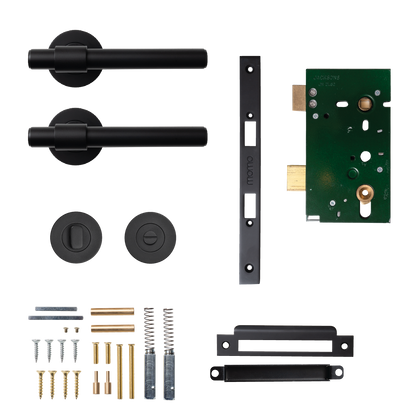 Momo Belgravia Plain Solid Brass Mortice Lock Privacy Lever Set In Matt Black