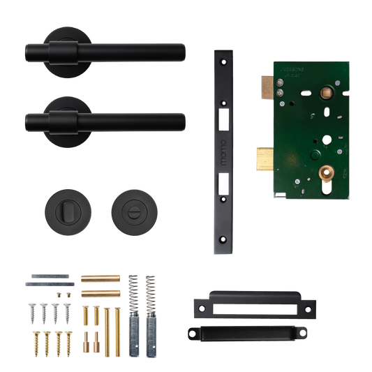 Momo Belgravia Plain Solid Brass Mortice Lock Privacy Lever Set In Matt Black