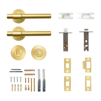 Momo Belgravia Plain Solid Brass Tubular Latch Privacy Lever Set In Brushed Satin Brass
