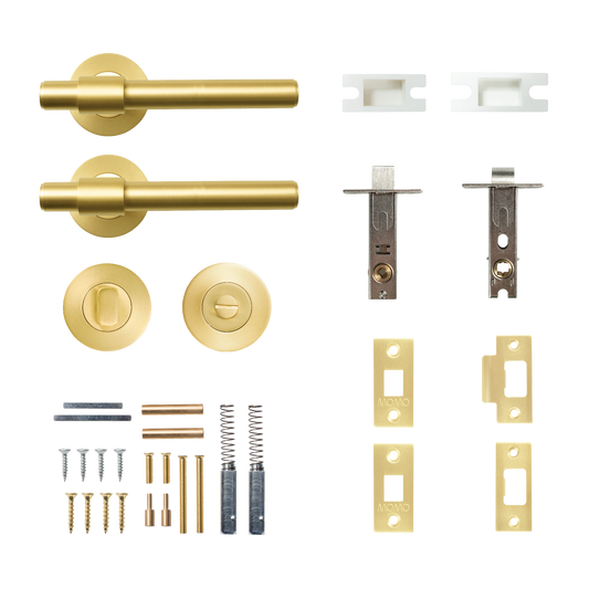 Momo Belgravia Plain Solid Brass Tubular Latch Privacy Lever Set In Brushed Satin Brass