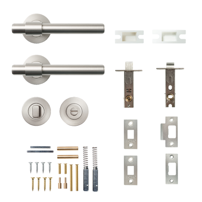 Momo Belgravia Plain Solid Brass Tubular Latch Privacy Lever Set In Dull Brushed Nickel