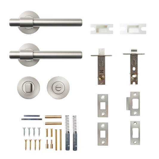 Momo Belgravia Plain Solid Brass Tubular Latch Privacy Lever Set In Dull Brushed Nickel