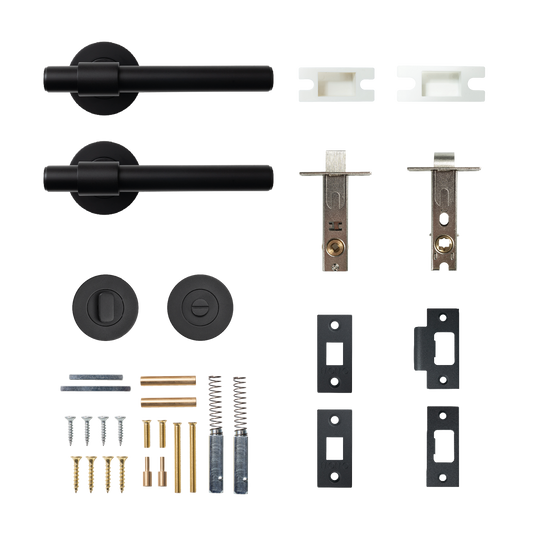 Momo Belgravia Plain Solid Brass Tubular Latch Privacy Lever Set In Matt Black
