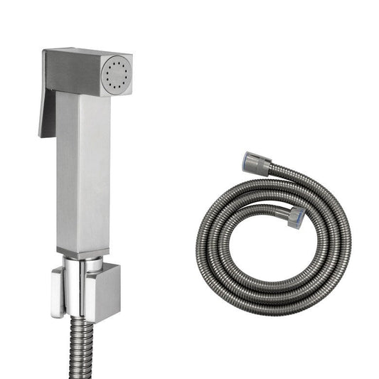 Square Brass Brushed Nickel Toilet Bidet Spray Kit with 1.2M Stainless Steel Hose