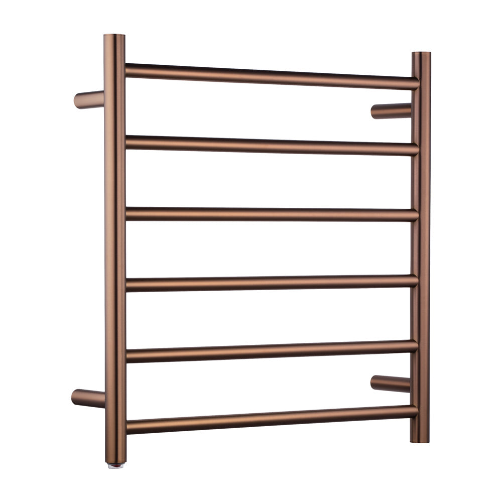 Brushed Brass Round Electric Heated Towel Rack 6 Bars