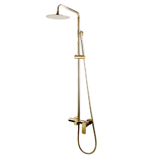 8" Round Brushed Gold Shower Station(Solid BrassStainless Steel,Bottom Water Inlet,Adjustable Height Rail)