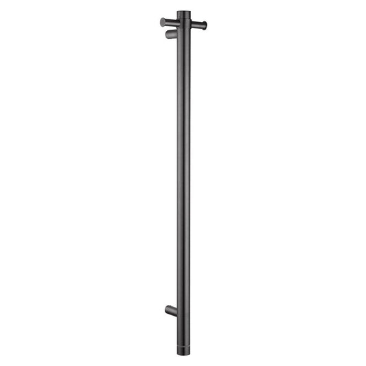 Round Vertical Brushed Gun Metal Grey Electric Heated Towel Rack Single Bar(with Timer)